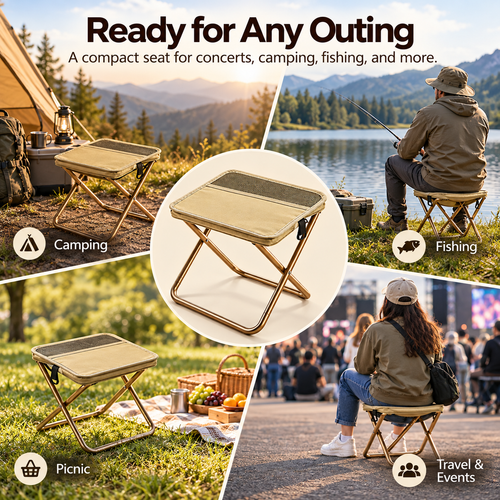 🔥 Portable Folding Stool 🪑✨ – 120KG Heavy-Duty Support 💪 | Ultra-Lightweight & Compact 🎒 | Foldable Chair with Shoulder Bag 🏕️🎶 Perfect for Concerts, Camping, Fishing & Travel 🌿