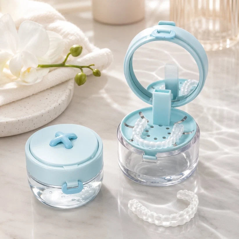 3-in-1 Travel Retainer Cleaner Case with Mirror & Drain Tray