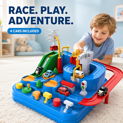 Kids Race Track Adventure Toy with 4 Cars - Safe & Easy Assembly