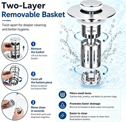 🔥The Ultimate 3-in-1 Pop-Up Sink Strainer