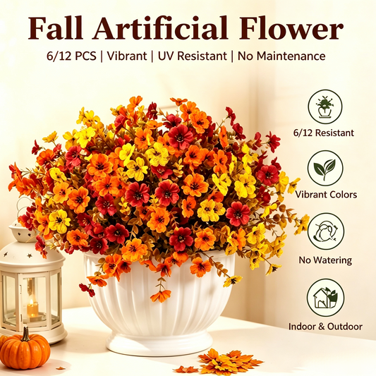 🍁Fall Artificial Flowers – UV-Resistant Colorful Bouquet for Home, Garden, Wedding & Party Decor