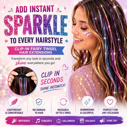 ✨Clip-In Hair Tinsel Extensions – Sparkling Fairy Hair Clips