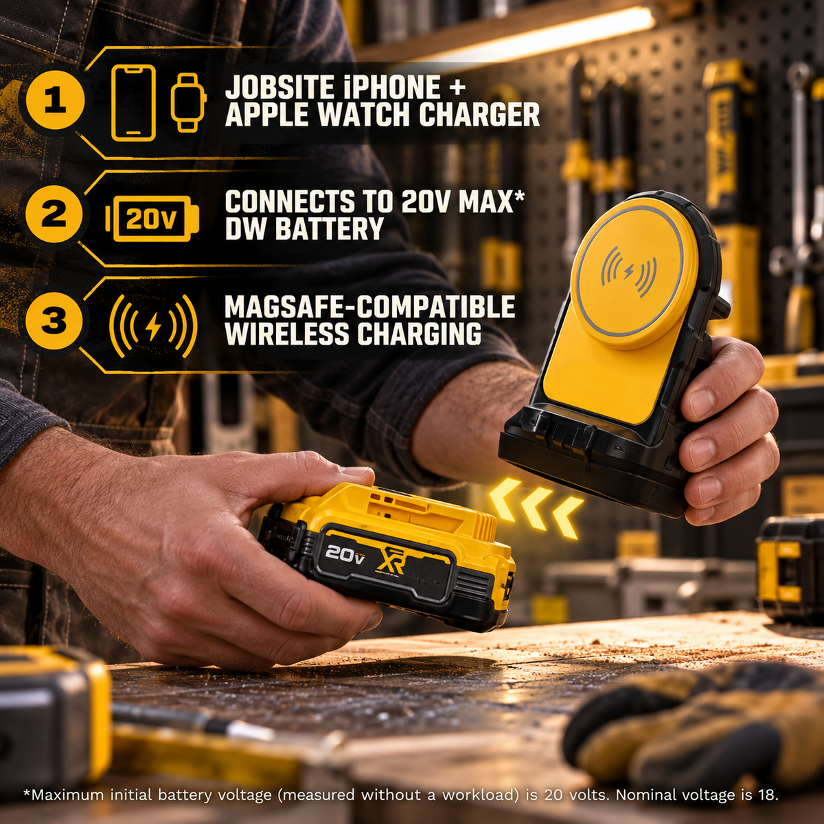 Portable 20V battery powered 2 in 1 magnetic wireless phone and Apple Watch charger - product image 5