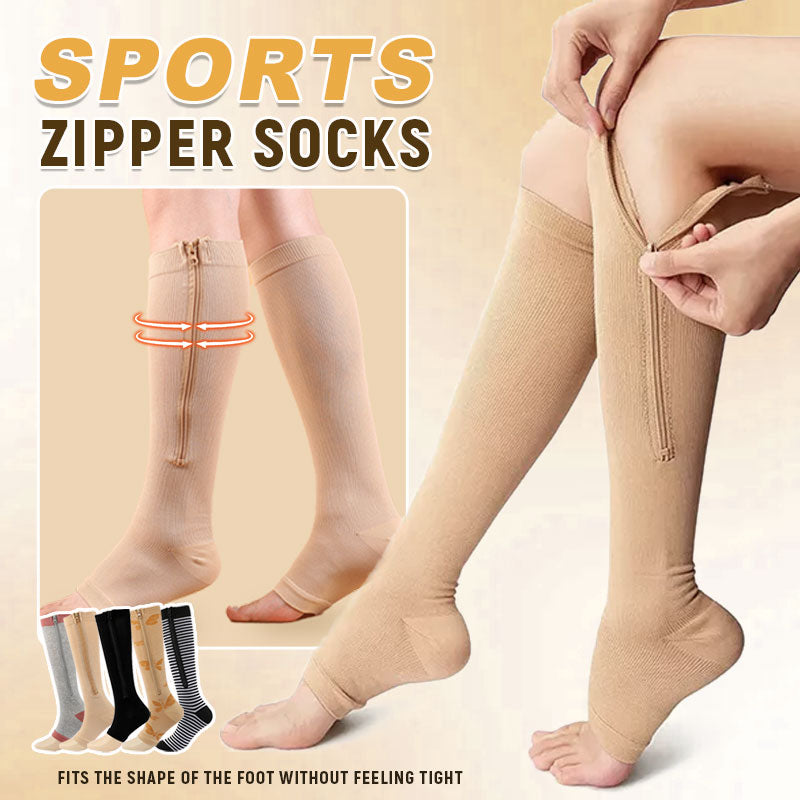Side zipper support socks being put on