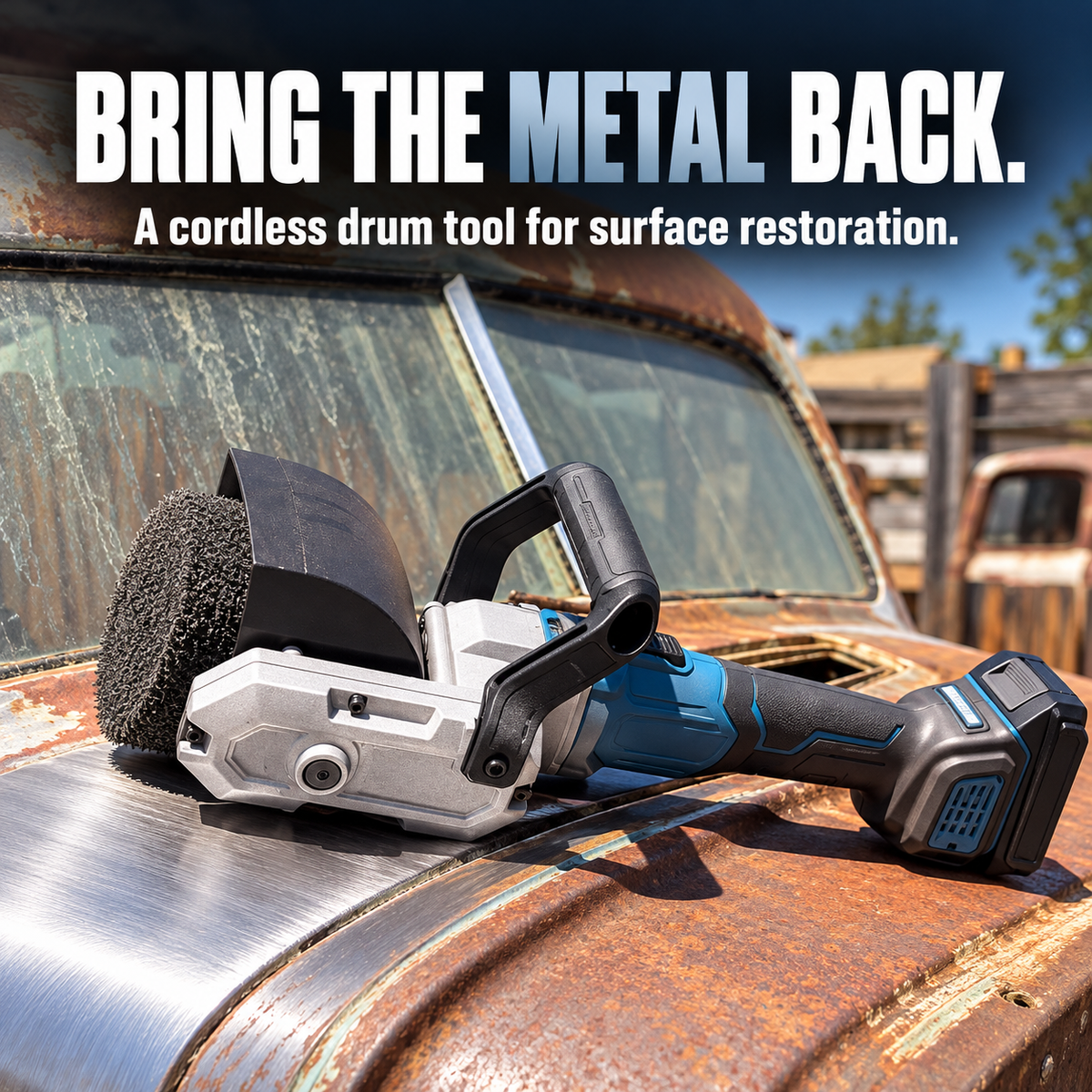 🔧⚡ Cordless Drum Surface Conditioning Tool – Heavy-Duty Rust & Paint Removal Machine for Automotive Metal Restoration, Surface Preparation & DIY Workshop Projects 🚘