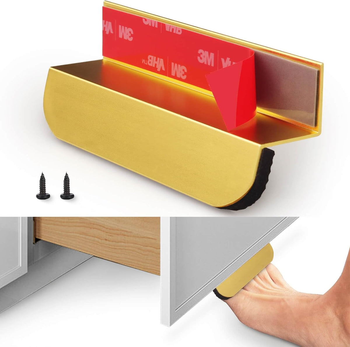 Gold under cabinet hands-free foot pull