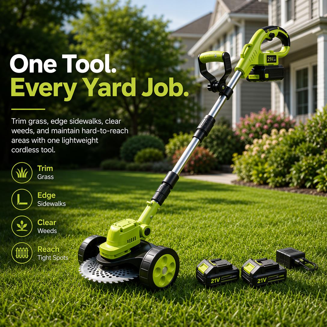🔥21V Cordless 3-in-1 Grass Trimmer, Edger & Mini Mower