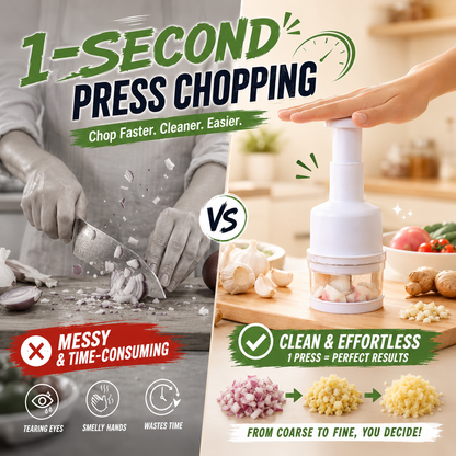 10-Second Quick-Prep Vegetable Chopper – Easy Press Food & Garlic Slicer