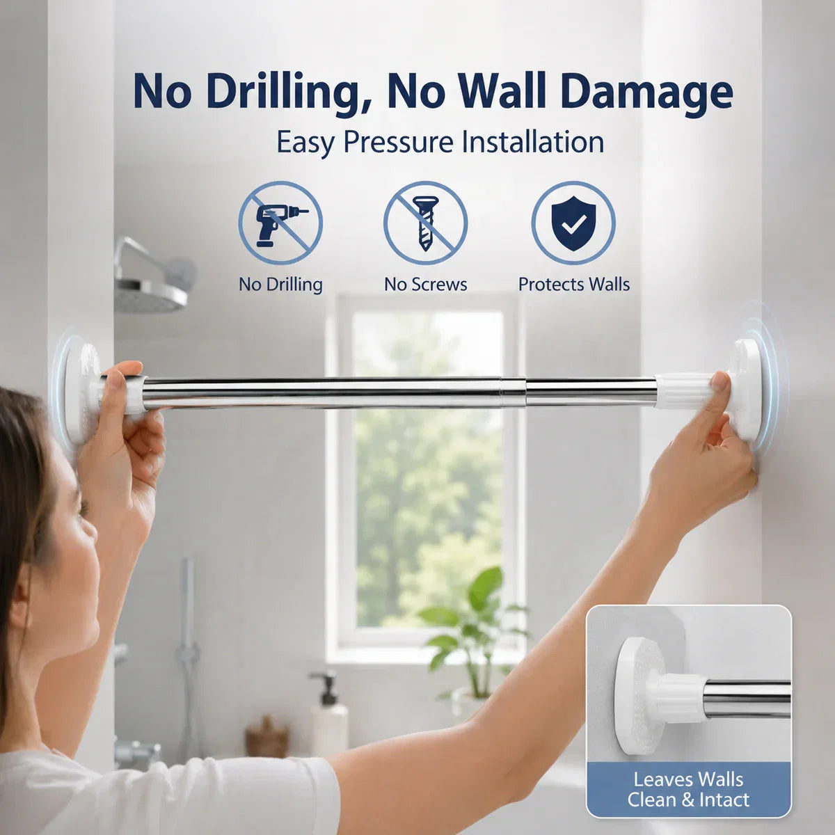 Drill-Free Adjustable Tension Rod – No Drilling, No Damage