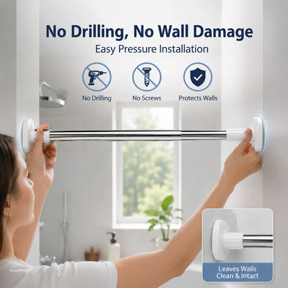 Drill-Free Adjustable Tension Rod – No Drilling, No Damage