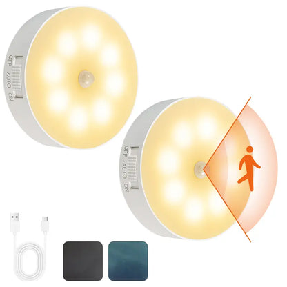 💡 2-Pack Motion Sensor Night Lights – USB Rechargeable, Magnetic Mount & Warm Glow