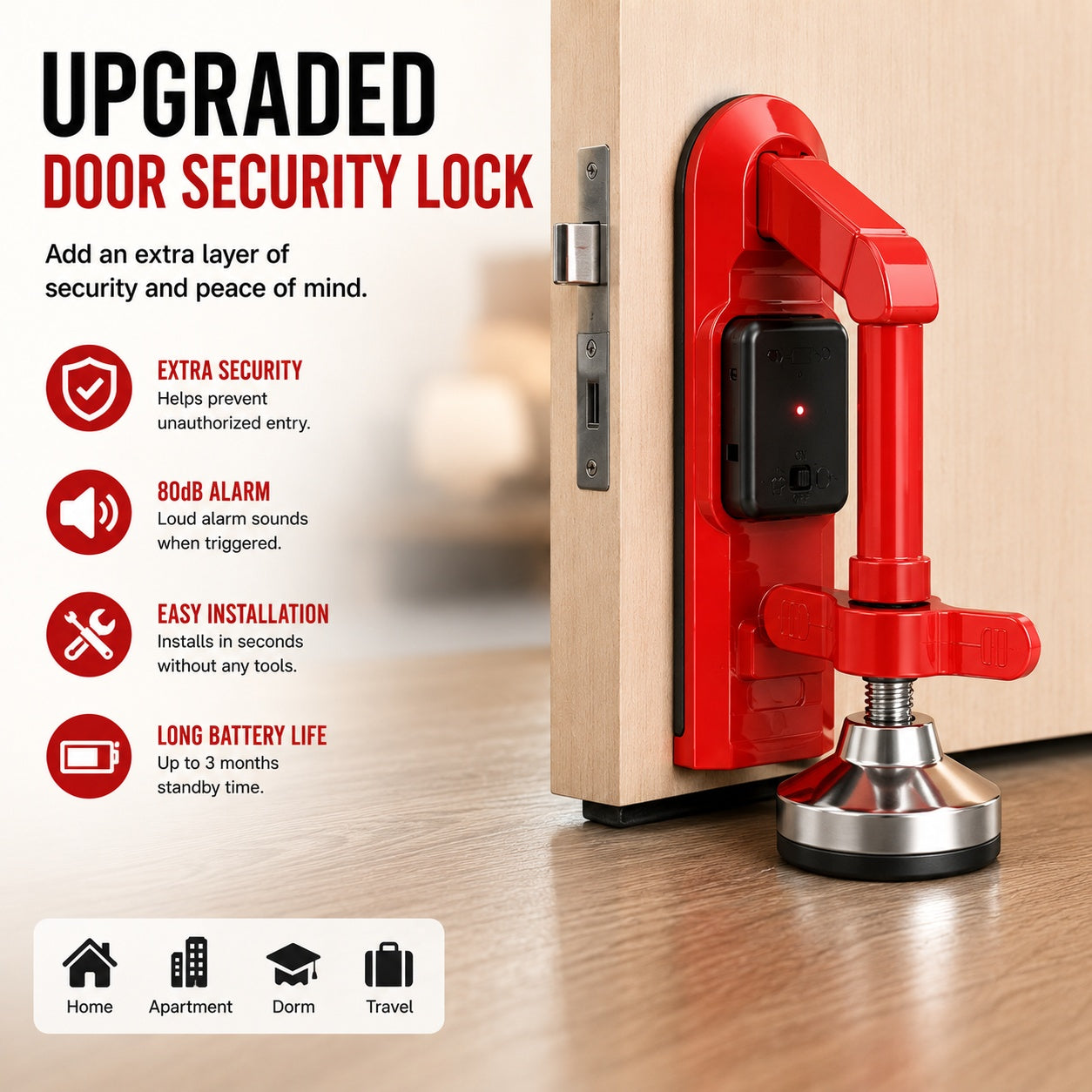 Portable Door Lock Alarm – Travel & Home Security Door Stopper