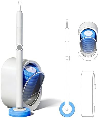 Disposable Toilet Brush Kit - 32/16 Refill Heads & Holder, Rotating No-Touch Deep Cleaner for Under-Rim & Corner, Bathroom Cleaning Tool for Home