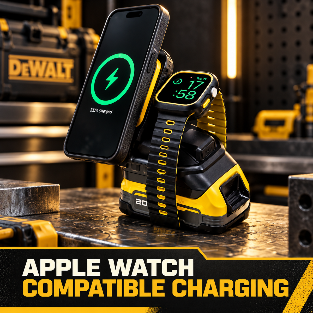 Portable 20V battery powered 2 in 1 magnetic wireless phone and Apple Watch charger - product image 4