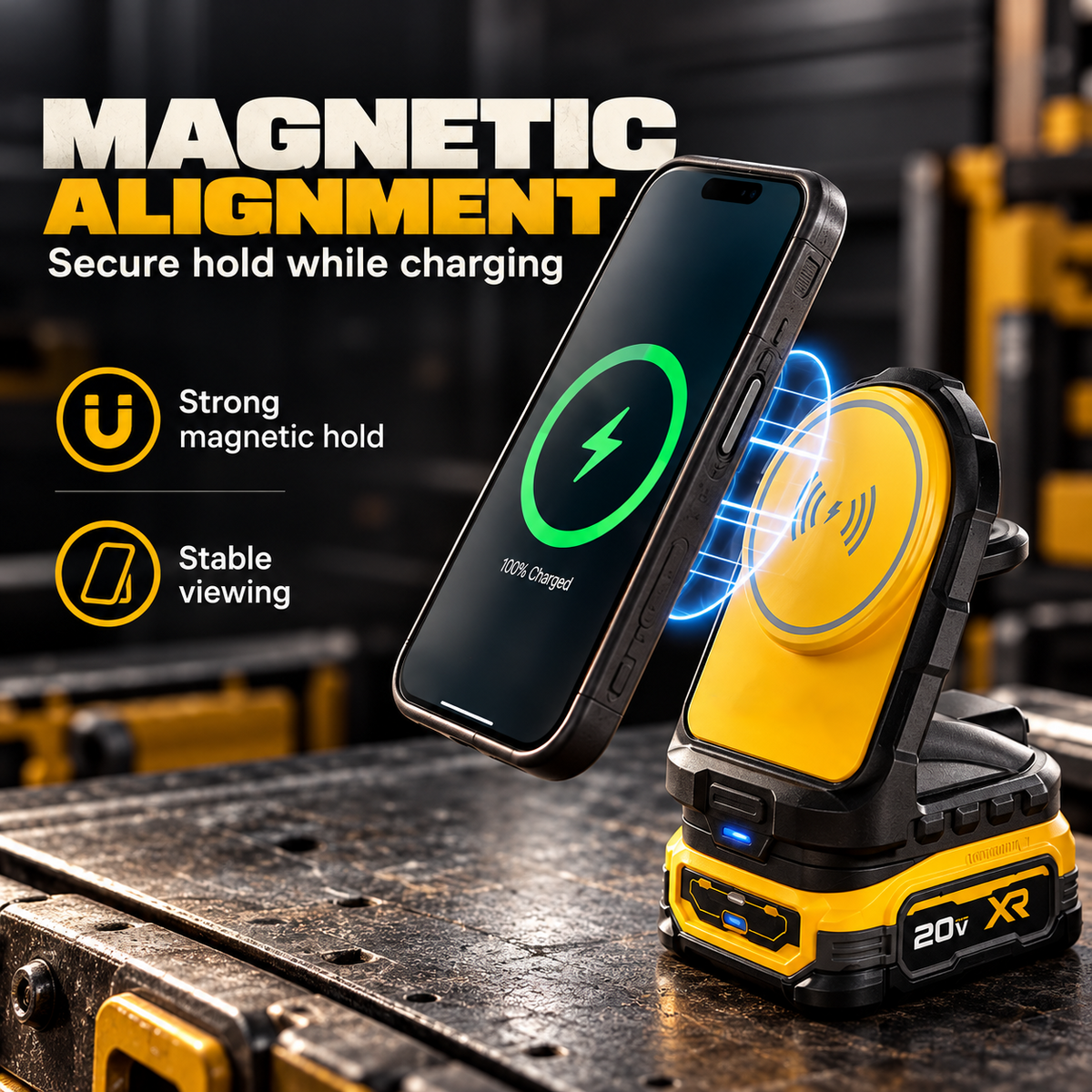 Portable 20V battery powered 2 in 1 magnetic wireless phone and Apple Watch charger - product image 8