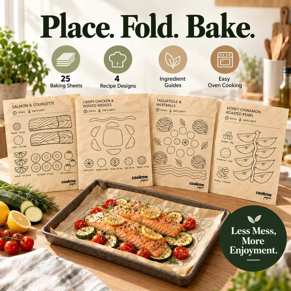 🎁25PCS Pre-Printed Baking Paper Sheets for Easy Oven Meals