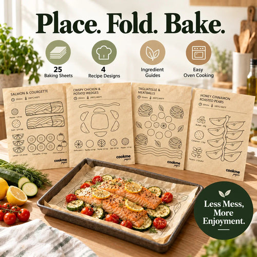 🎁25PCS Pre-Printed Baking Paper Sheets for Easy Oven Meals