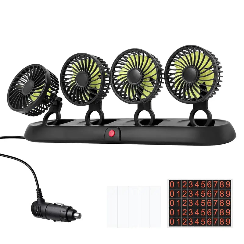 ❄️ Portable 4-Head Car Cooling Fan – 360° Adjustable Powerful Dashboard Fan for Cars, SUVs & RVs