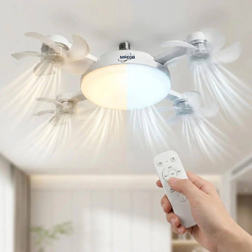 2026 New E27 Socket Ceiling Fan Light - 2-in-1 Silent LED Fan with Remote Control, Energy-Saving Cooling & Lighting Combo for Home Bedroom summervibes