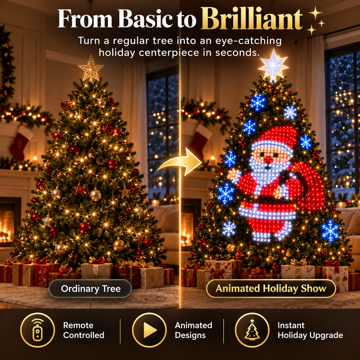 🎄 Remote-Controlled Animated Christmas Tree LED Lights – Festive Pattern Light Show with Star Topper