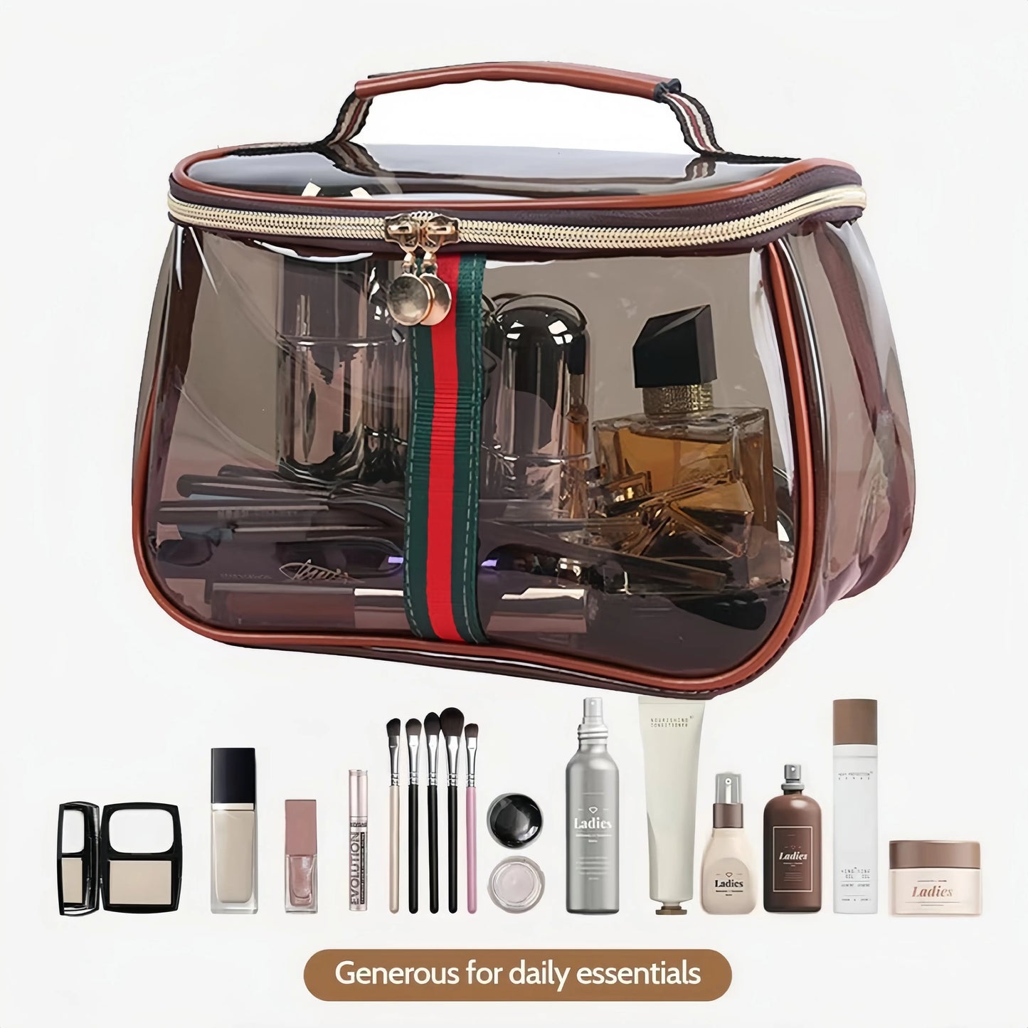 Retro Vintage Makeup Organizer Bag - Waterproof Brown