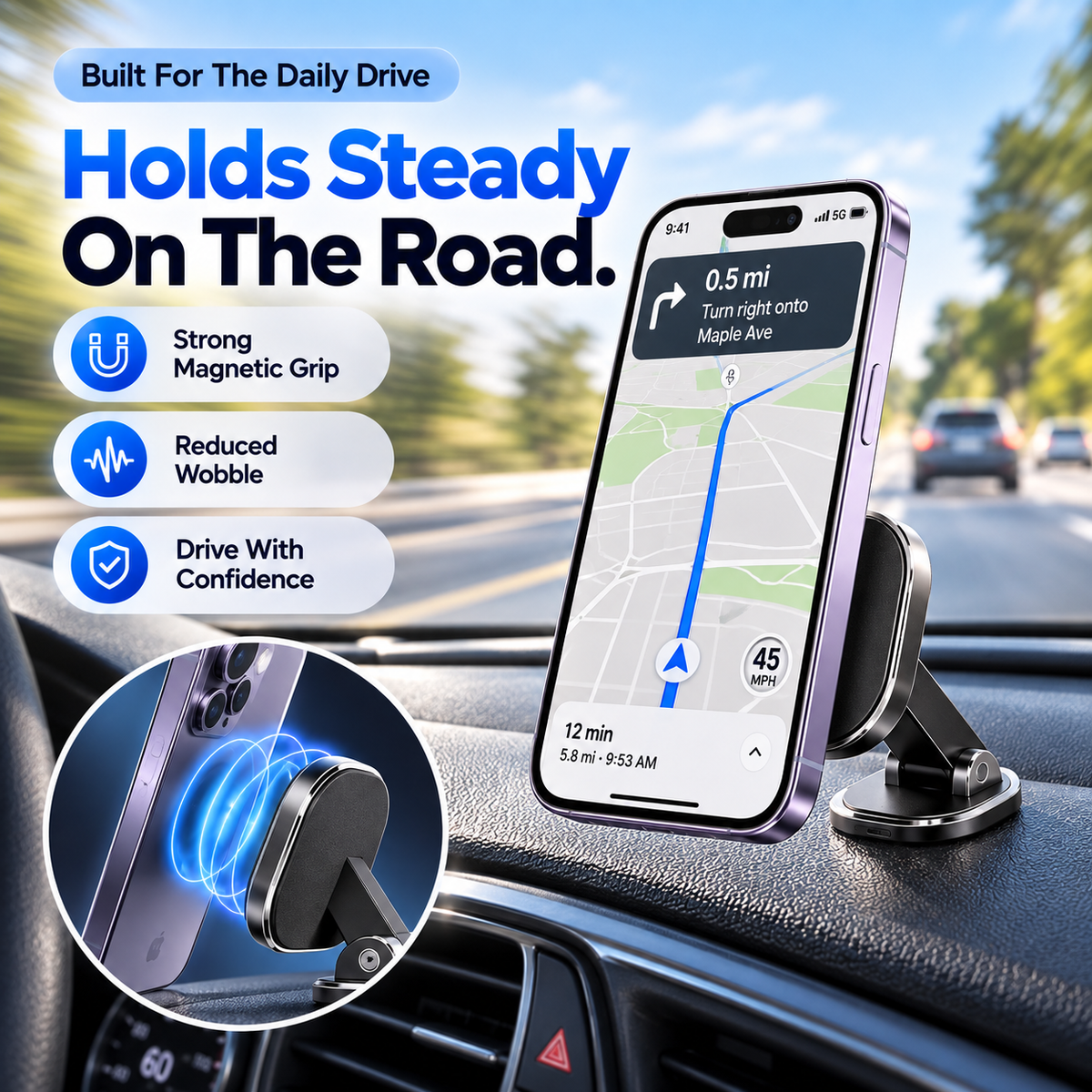 📱🚗 Foldable 360° Magnetic Car Phone Mount – Compact Multi-Angle Holder 🧲