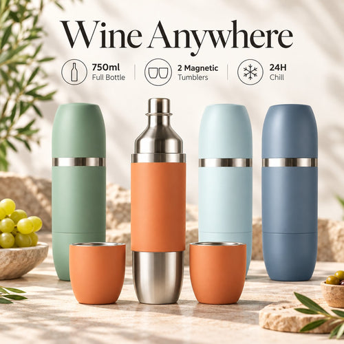 🍷✨All-in-One Insulated Wine Flask & 2 Magnetic Tumblers – 750ml Portable Set