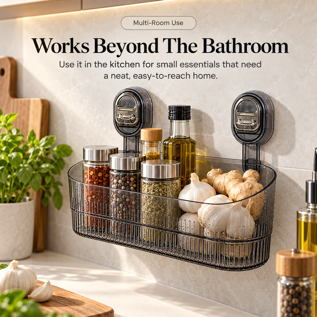 🚿✨ No-Drill Suction Cup Organizer Basket 🧴💧 Wall-Mounted Bathroom & Kitchen Storage Rack 🏡🫧 Space-Saving Shower Shelf for Everyday Essentials 🌟