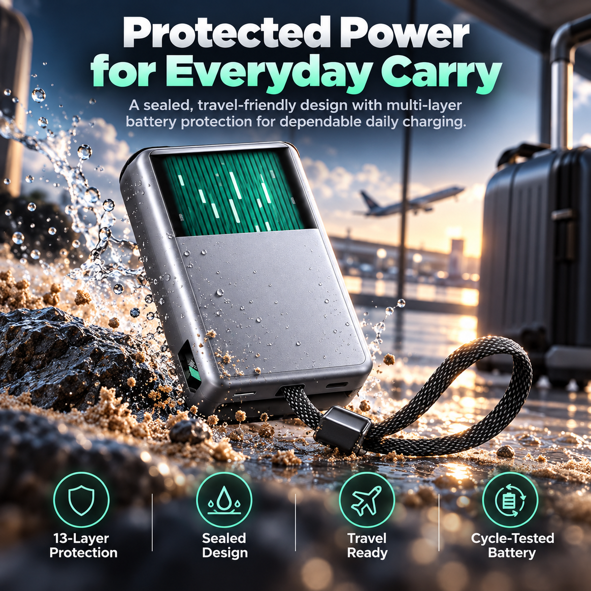 Portable power bank protection design and travel focused construction