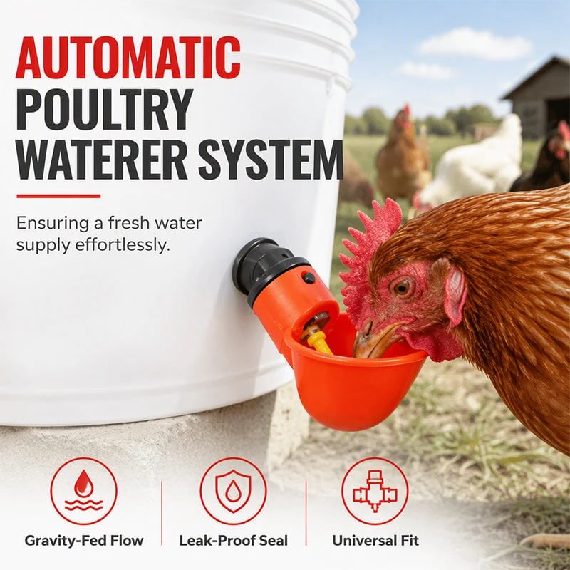 Gravity-fed automatic poultry waterer cup installed on water container