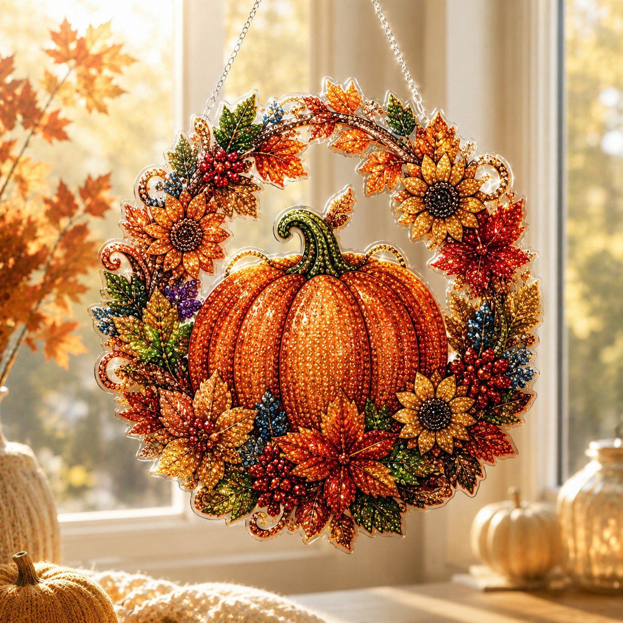 Autumn Harvest Pumpkin Diamond Art Hanging Ornament Kit.