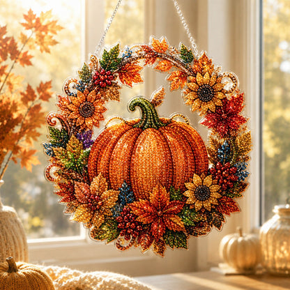 Autumn Harvest Pumpkin Diamond Art Hanging Ornament Kit.