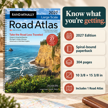 2027 large-scale spiral-bound atlas dimensions and package contents