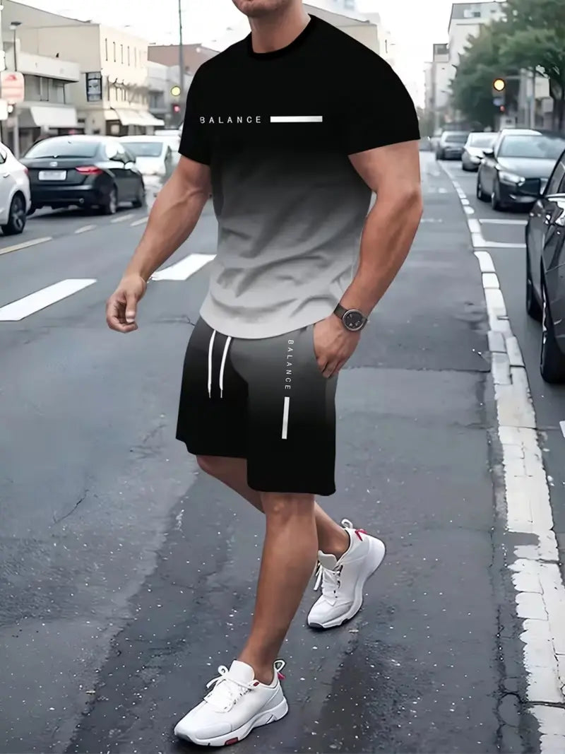 🎁Father’s Day Sale - 🔥 Men’s Gradient Short Sleeve Tracksuit 2-Piece Set