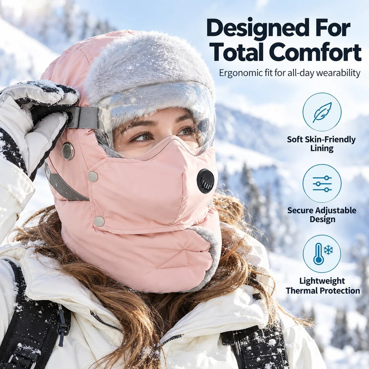 5-in-1 ushanka winter hat side profile and fit details