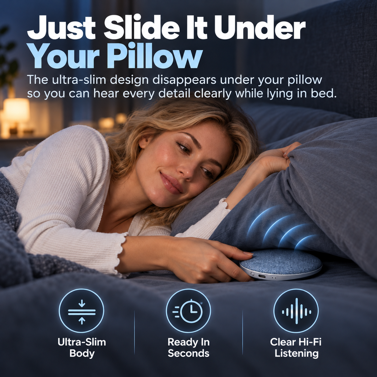 🛏️Ultra-Slim Bluetooth Pillow Speaker – Comfortable Bedtime Listening Without Earbuds
