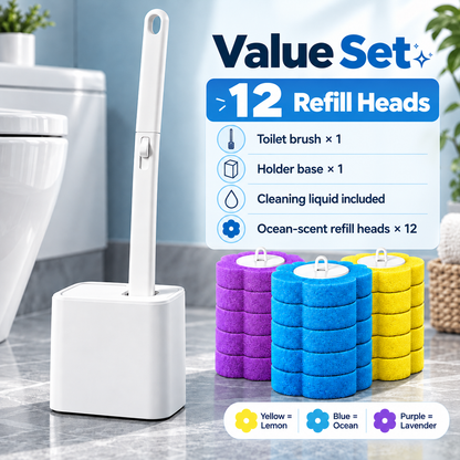 🚽✨ Say Goodbye to Dirty Toilet Brushes! 🧼🌸 Disposable Toilet Cleaning Brush Set with Scented Refill Heads 💦🍋