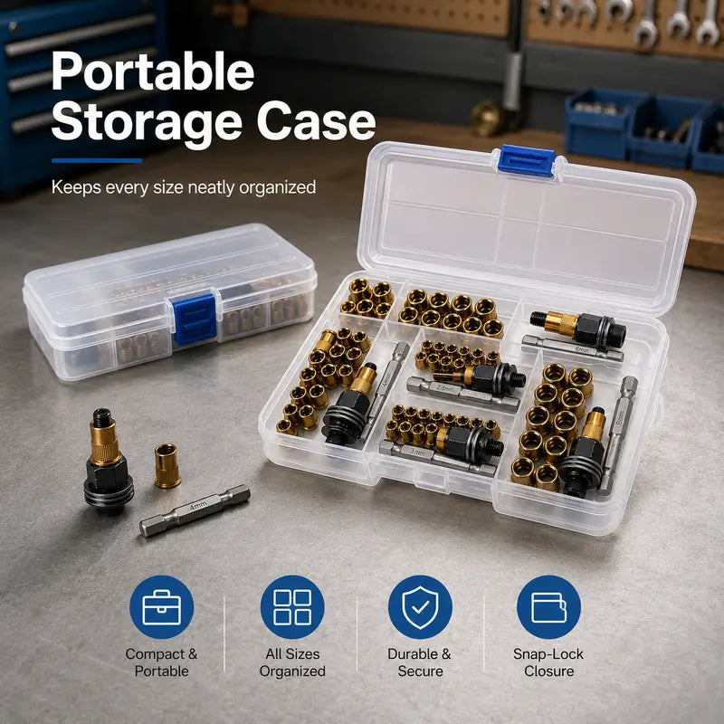 🔩M3–M8 Rivet Nut Installation Kit – Drill Adapter & Nutsert Assortment