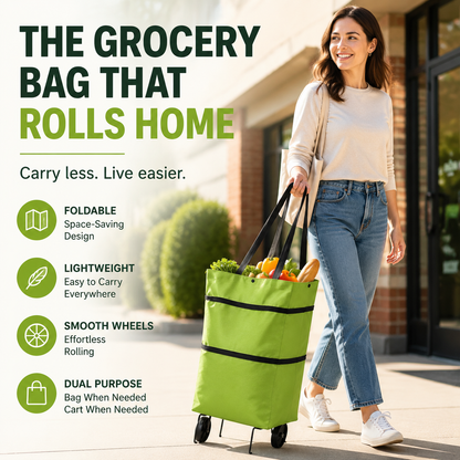 🔥Foldable Grocery Cart Bag – The Rolling Shopping Bag That Saves Your Back