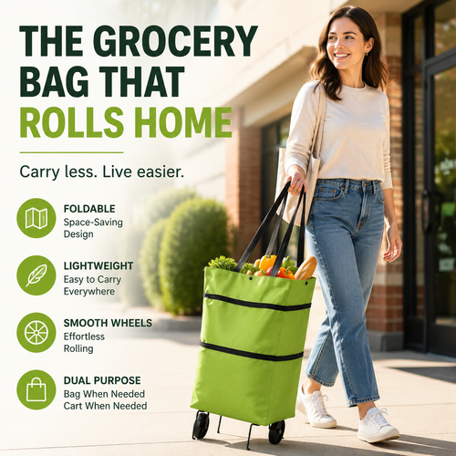 🔥Foldable Grocery Cart Bag – The Rolling Shopping Bag That Saves Your Back