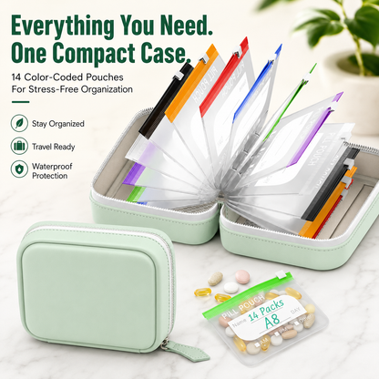 💊14-Pouch Travel Pill Organizer – Waterproof Medicine & Vitamin Case