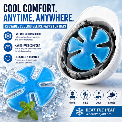 ❄️4PCS  Cooling Hat Insert – Reusable Gel Ice Pack for Helmets & Caps