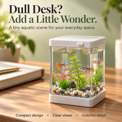 🐠🌿 Mini Desktop Aquarium Display – Clear-Sided Fish Scene with Decorative Plants, Pebble Details & Removable Top | Cozy Desk Decor ✨