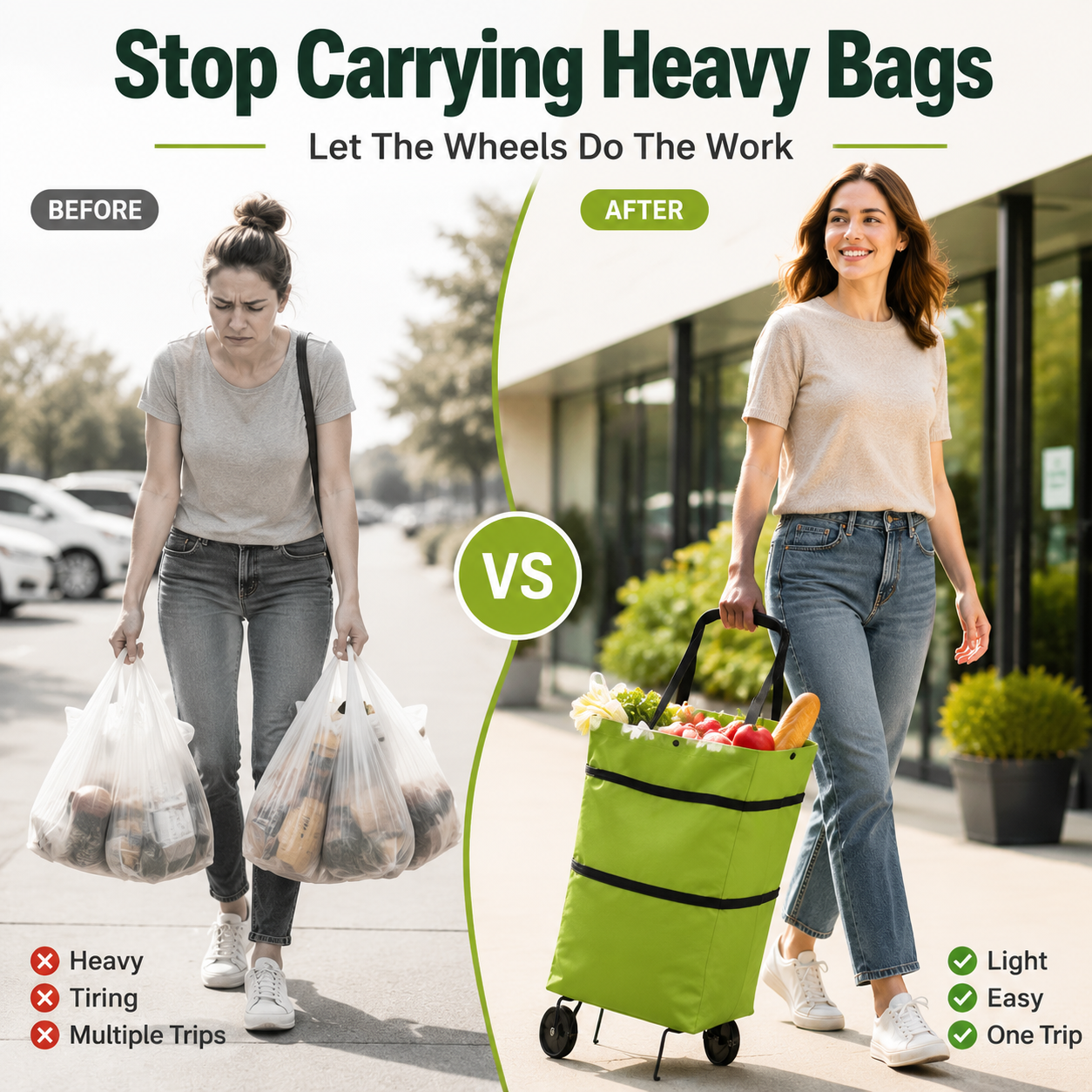 🔥Foldable Grocery Cart Bag – The Rolling Shopping Bag That Saves Your Back
