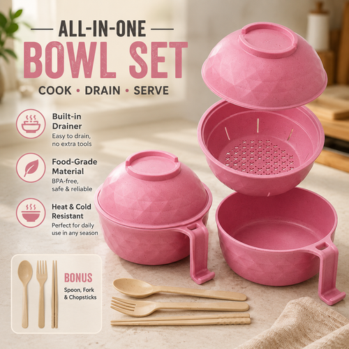 🍜 All-in-One Microwave Noodle Bowl Set | Cook, Drain & Enjoy in Minutes.
