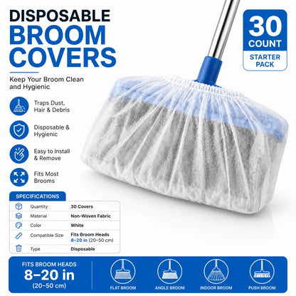 🔥Disposable Broom Dust Covers, Non-Woven Dust Catcher Covers for Most Standard Brooms, Traps Dust, Hair & Debris