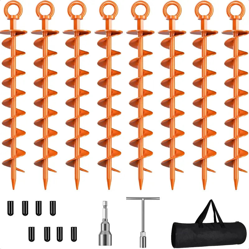 🛠️⛺ Heavy-Duty 15-Inch Spiral Ground Anchors 🌪️🔩 | Steel Screw Stakes for Trampolines & Tents