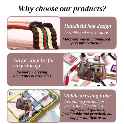 Retro Vintage Makeup Organizer Bag - Waterproof Brown