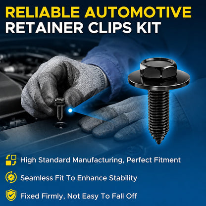 ⚙️ 50PCS 1/4'' Body Bolts & U-Nut Clips Kit, Universal Automotive Fender Bumper Splash Shield Fastener Retainer Set