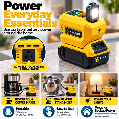 ⚡ PowerHub Pro™ 20V Portable Battery Power Adapter – AC & USB Charging Station